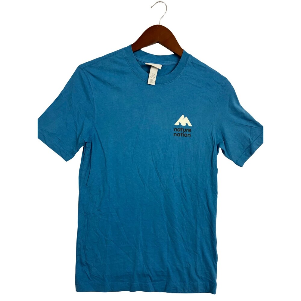 H&M Nature Nation Graphic T-Shirt Men XS Blue Mountain Outdoor Logo Tee